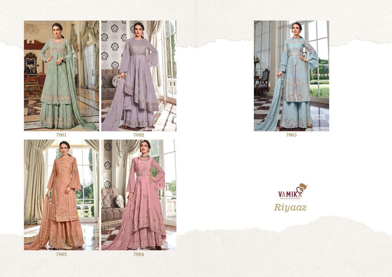 Vamika- Riyaaz - Georgette Heavy Embroidery With Handwork Kurti With Pant And Georgette Dupatta-INDEX